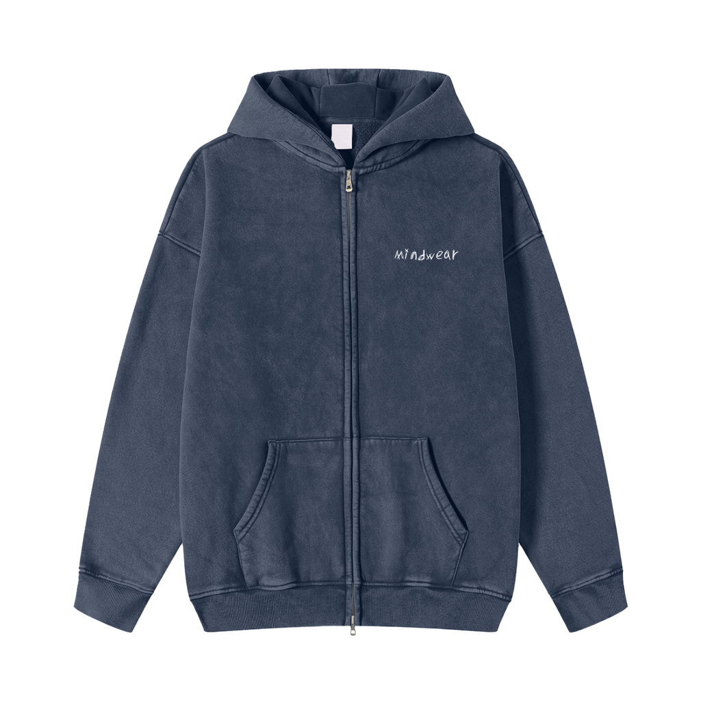 Snow Washed Zip-Through Fleece Hoodie