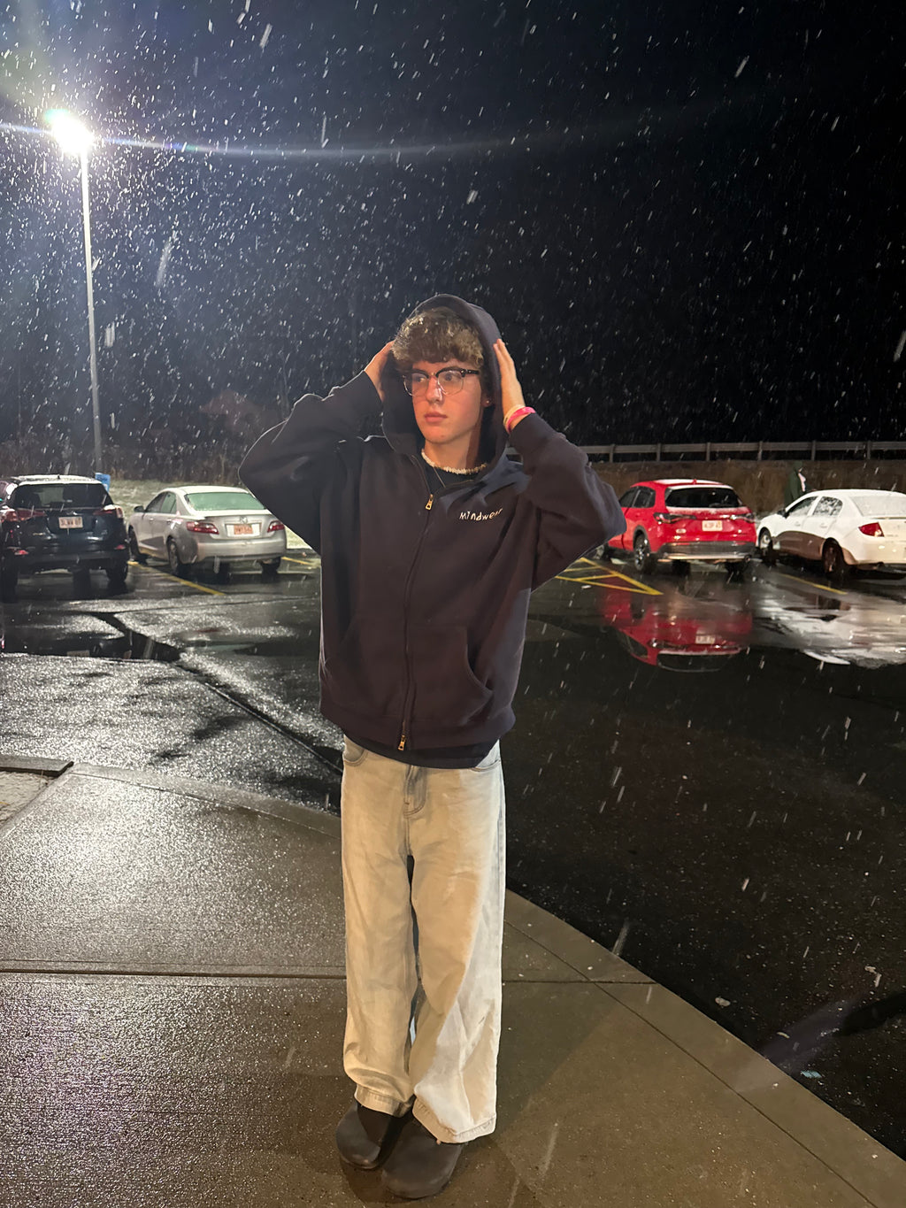 Snow Washed Zip-Through Fleece Hoodie